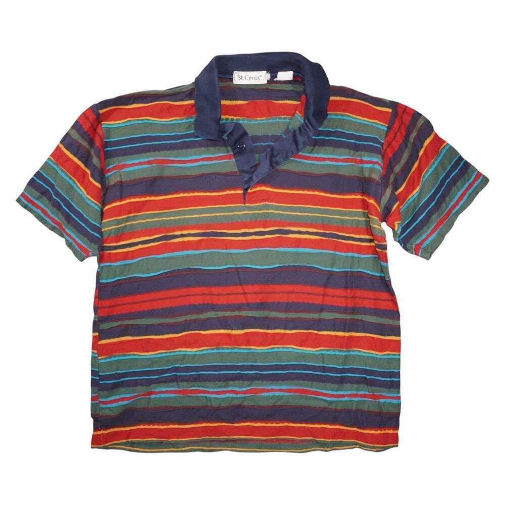 Vintage St. Croix Polo Shirt Multicolor Stripe Short Sleeve Retro